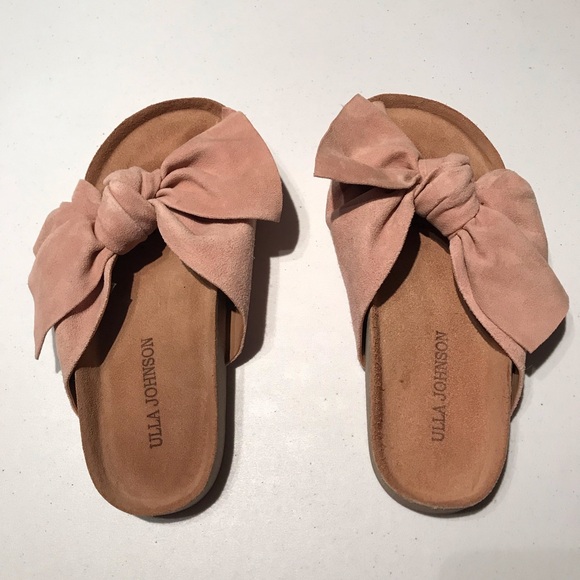 Ulla Johnson Ingrid Bow Slides in Cork Suede Blush Pink Size 35 (US 5) - Picture 7 of 16